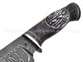 Влад Матвеев нож Скинер человечки VM52 мозаичный дамаск, рукоять Дерево орех, рог лося, ручная резьба, всечка никель, титан