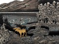 Эхо композиция Лесное Озеро сталь Дамаск, подставка бронза, серебро, черное дерево