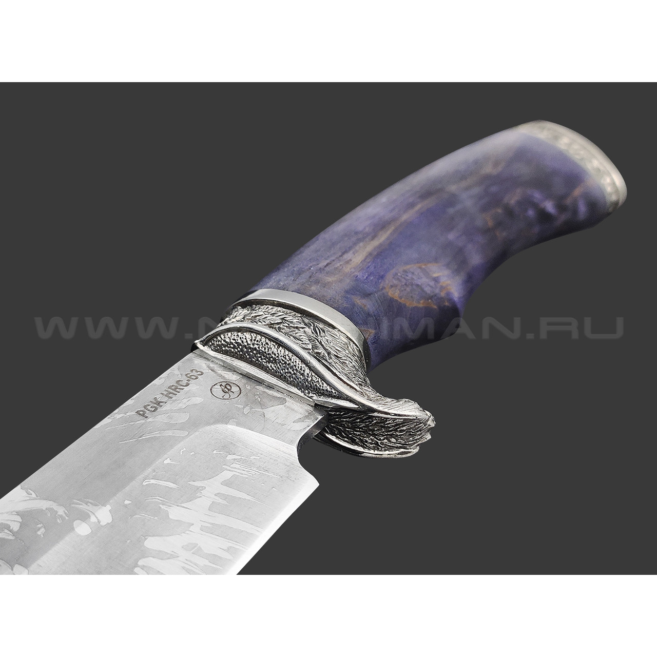 Фурсач А. А. нож Газель сталь PGK травление, рукоять Стаб. березовый сувель синий, мельхиор