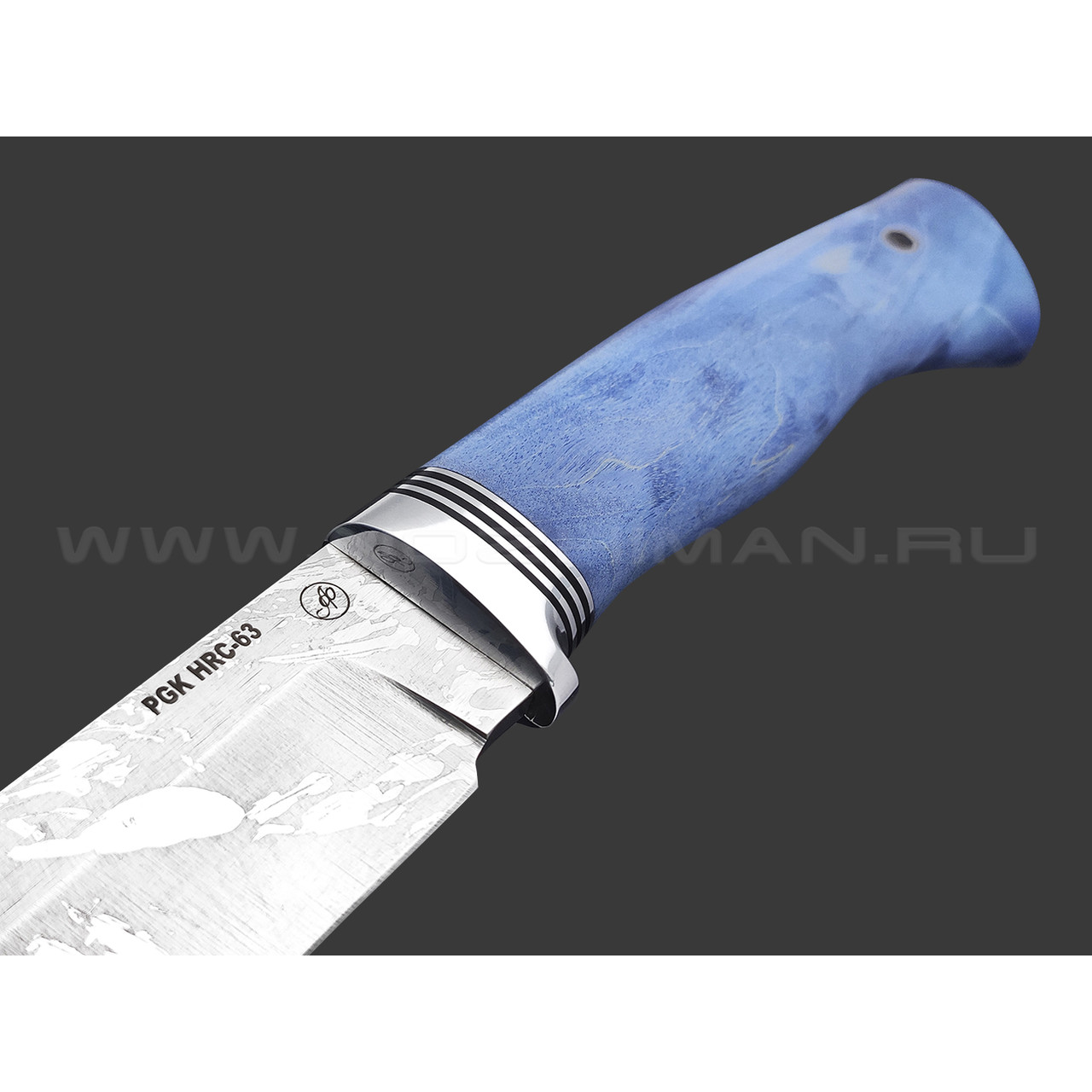 Фурсач А. А. нож Волк-2 сталь PGK травление, рукоять Стаб. карельская береза синяя