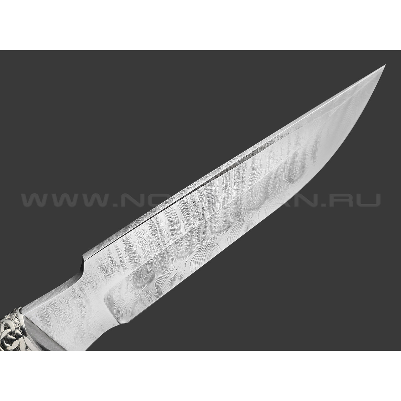 Фурсач А. А. нож Рысь сталь Дамаск, рукоять Стаб. карельская береза, мельхиор