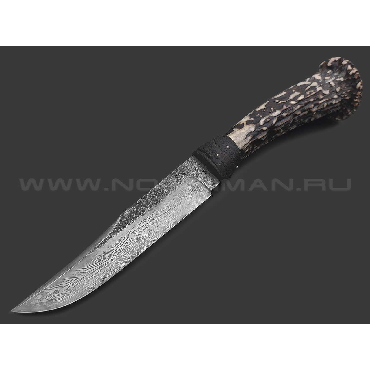 Сергей Шадрин нож SHAD12 сталь Дамаск, рукоять Рог лося, кожа