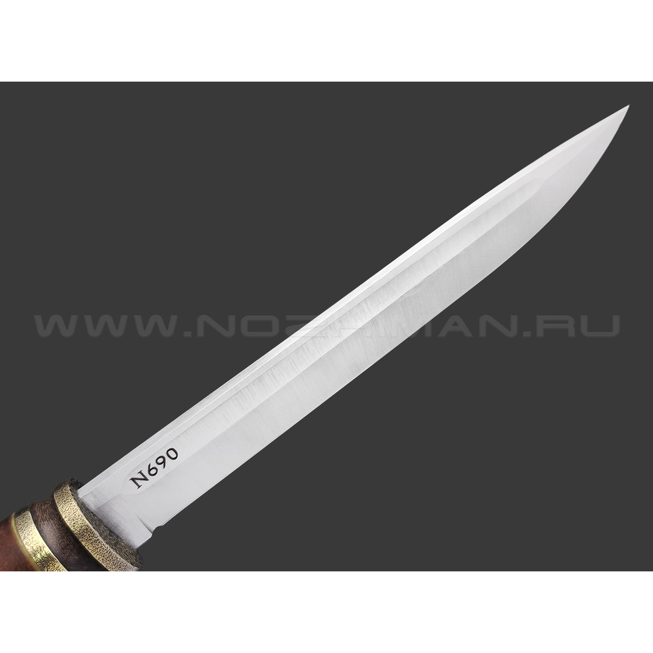 Сергей Шадрин нож SHAD13 сталь N690 satin, рукоять Стаб. березовый сувель, бронза