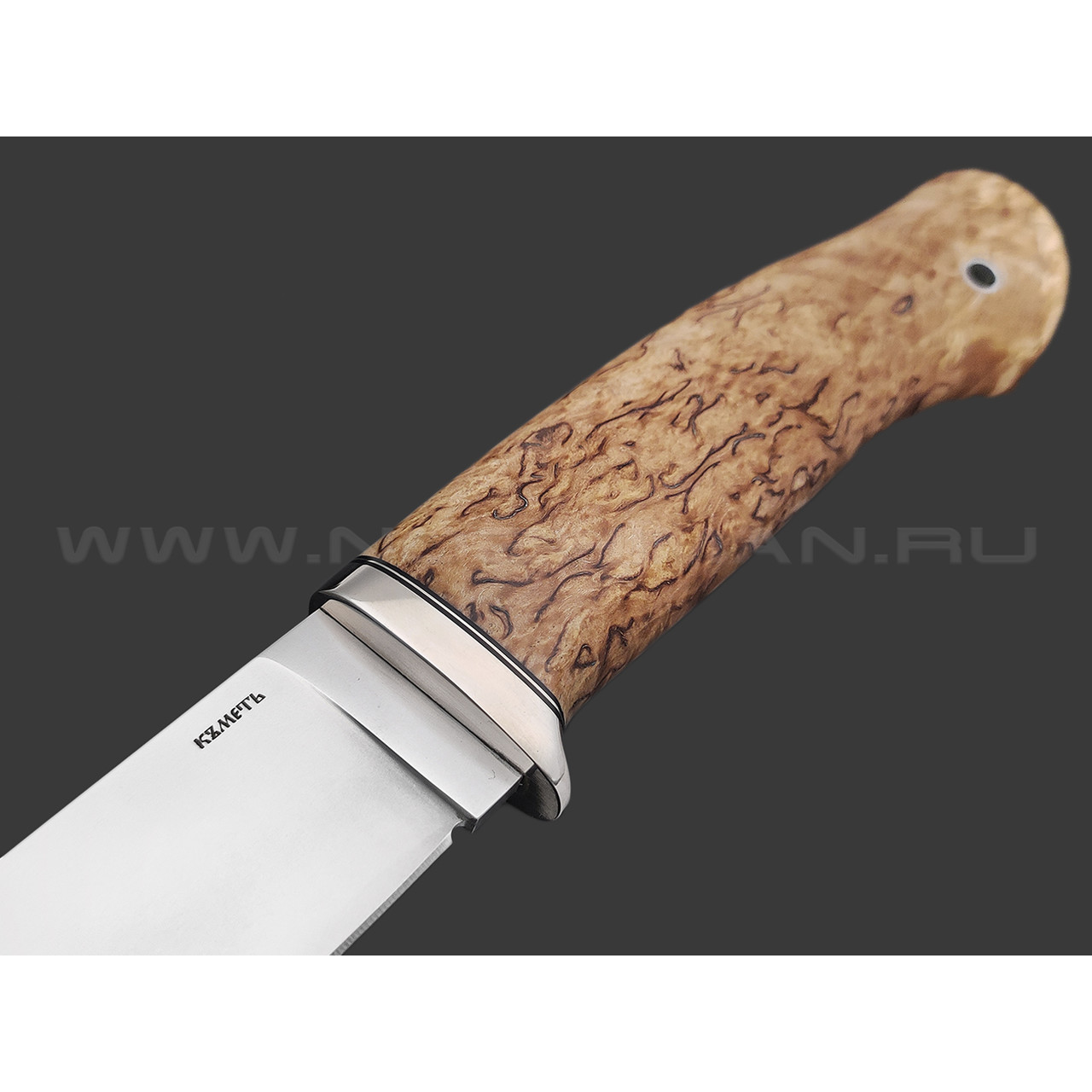 Кметь нож Панцуй сталь LORD R4112, рукоять Карельская береза, мельхиор