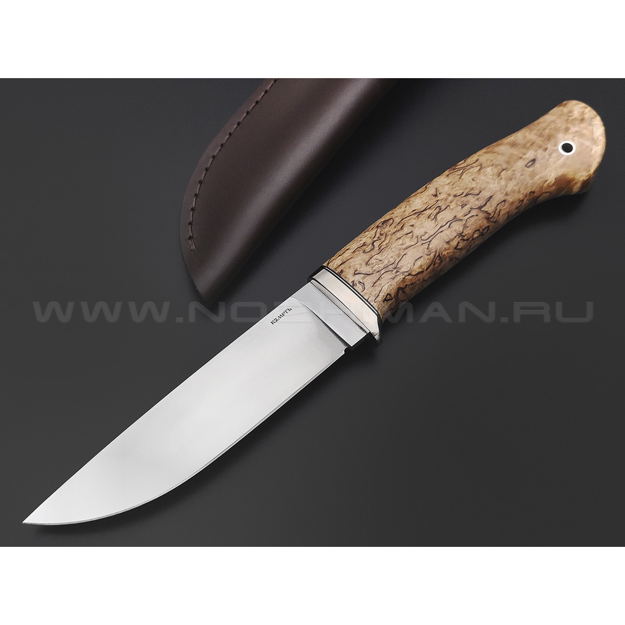 Кметь нож Панцуй сталь LORD R4112, рукоять Карельская береза, мельхиор