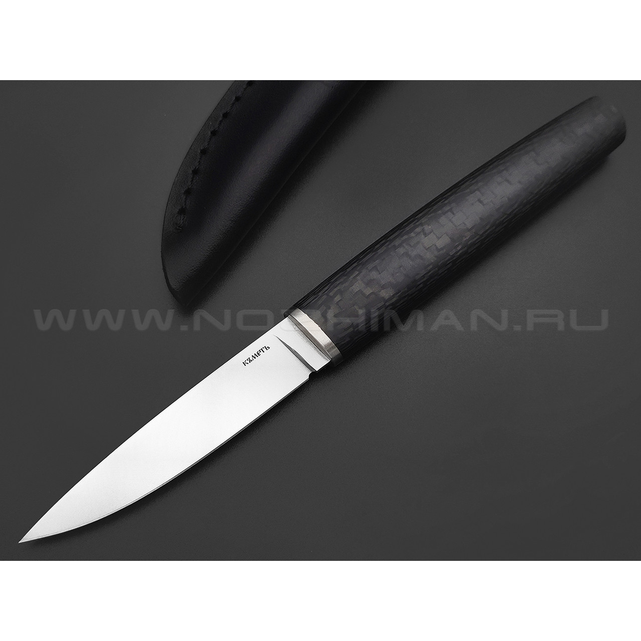 Кметь нож Шило сталь Bohler M398, рукоять Carbon fiber, мельхиор