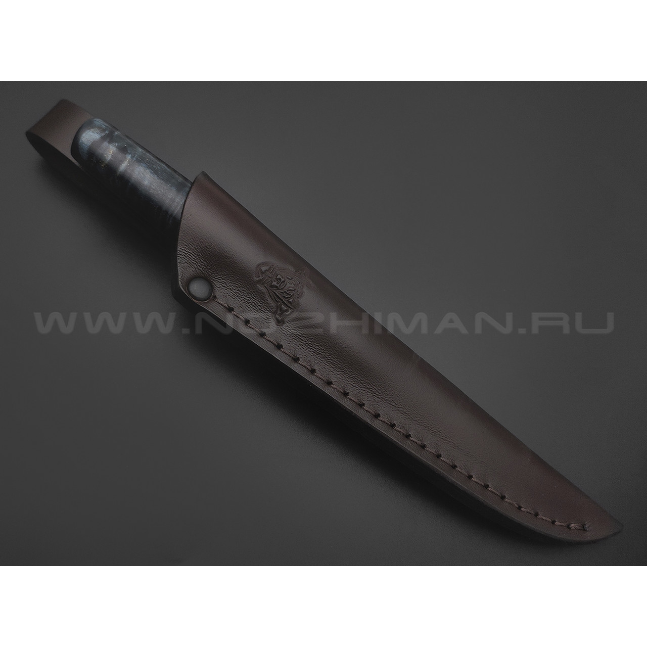 Кметь нож Шило сталь Bohler M390, рукоять Стаб. карельская береза, мельхиор