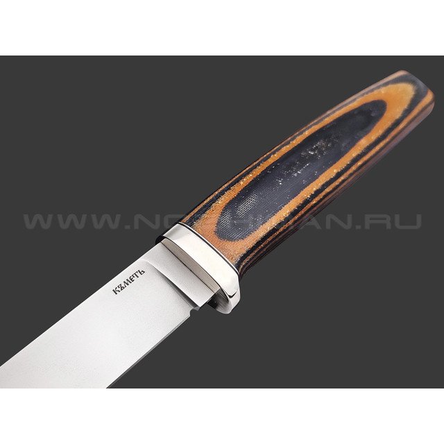 Кметь нож Нырок-М сталь Elmax, рукоять Micarta black & orange, мельхиор
