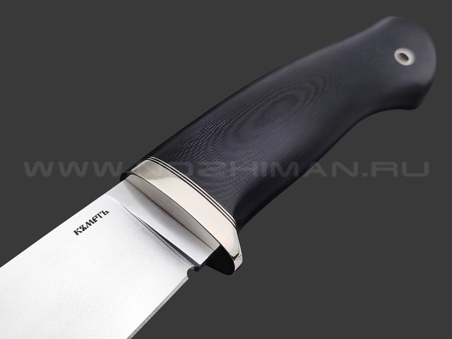 Кметь нож Панцуй сталь Bohler S390 хром, рукоять G10 black, мельхиор