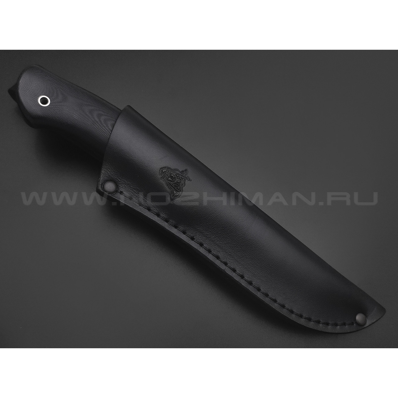 Кметь нож Панцуй сталь Bohler S390 хром, рукоять G10 black, мельхиор