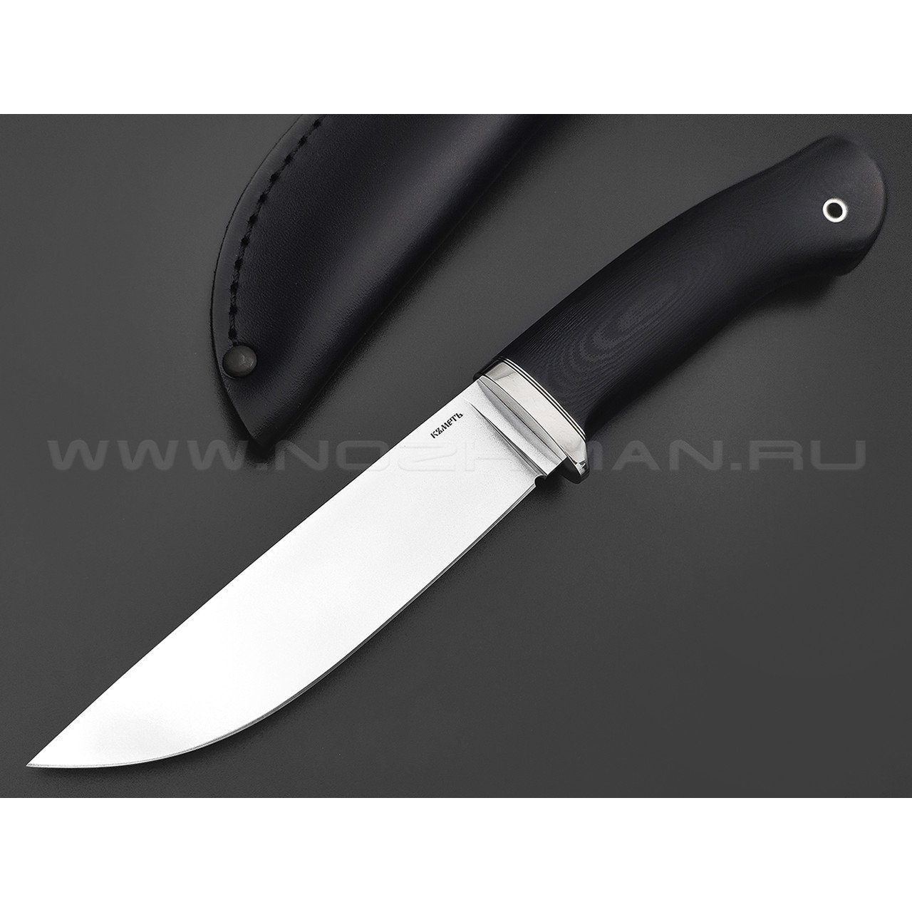 Кметь нож Панцуй сталь Bohler S390 хром, рукоять G10 black, мельхиор