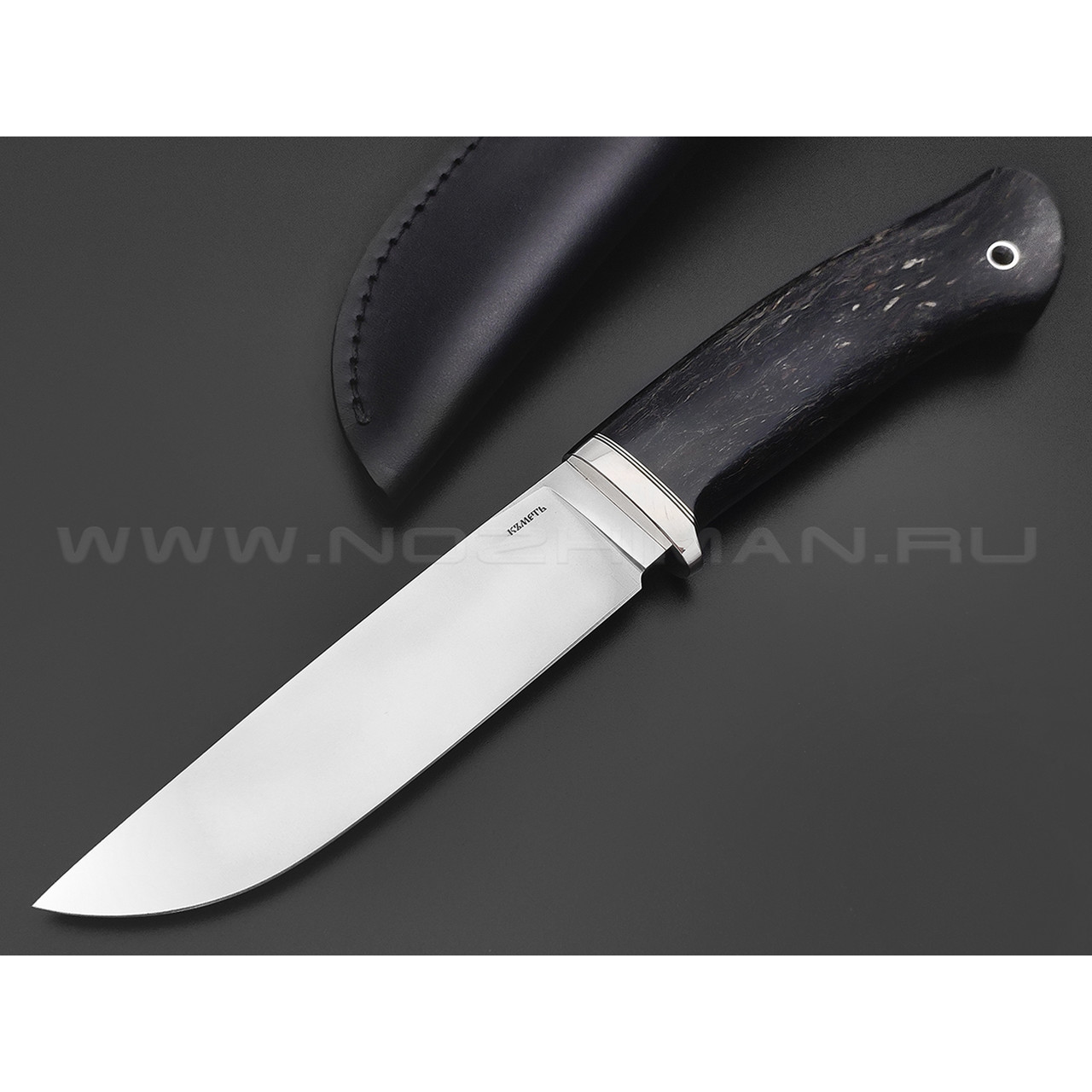 Кметь нож Панцуй сталь Bohler K340, рукоять Карельская береза черная, мельхиор