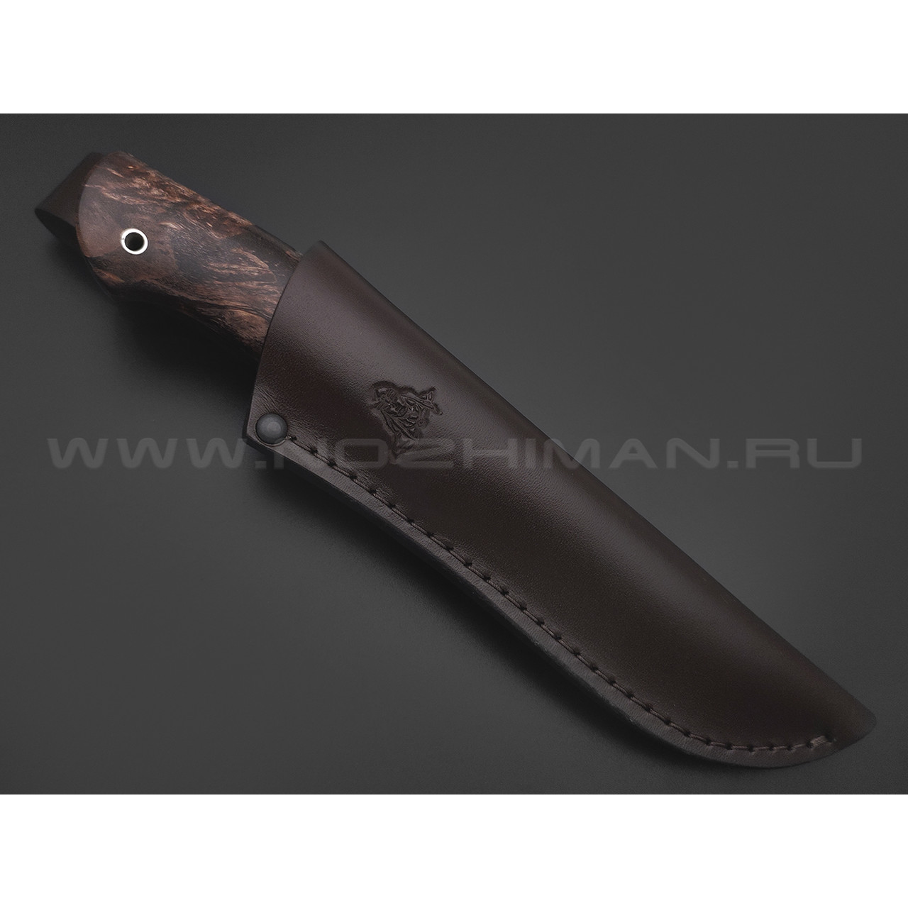 Кметь нож Панцуй сталь Bohler K340, рукоять Карельская береза коричневая, мельхиор