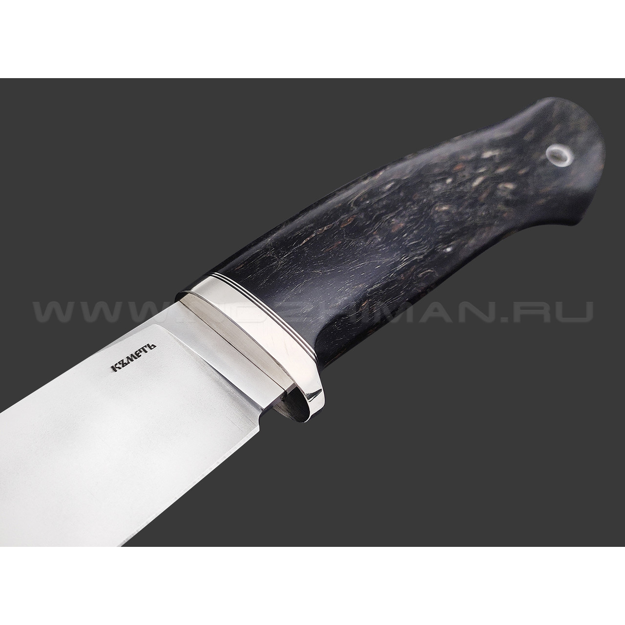 Кметь нож Панцуй сталь Bohler K340, рукоять Карельская береза черная, мельхиор