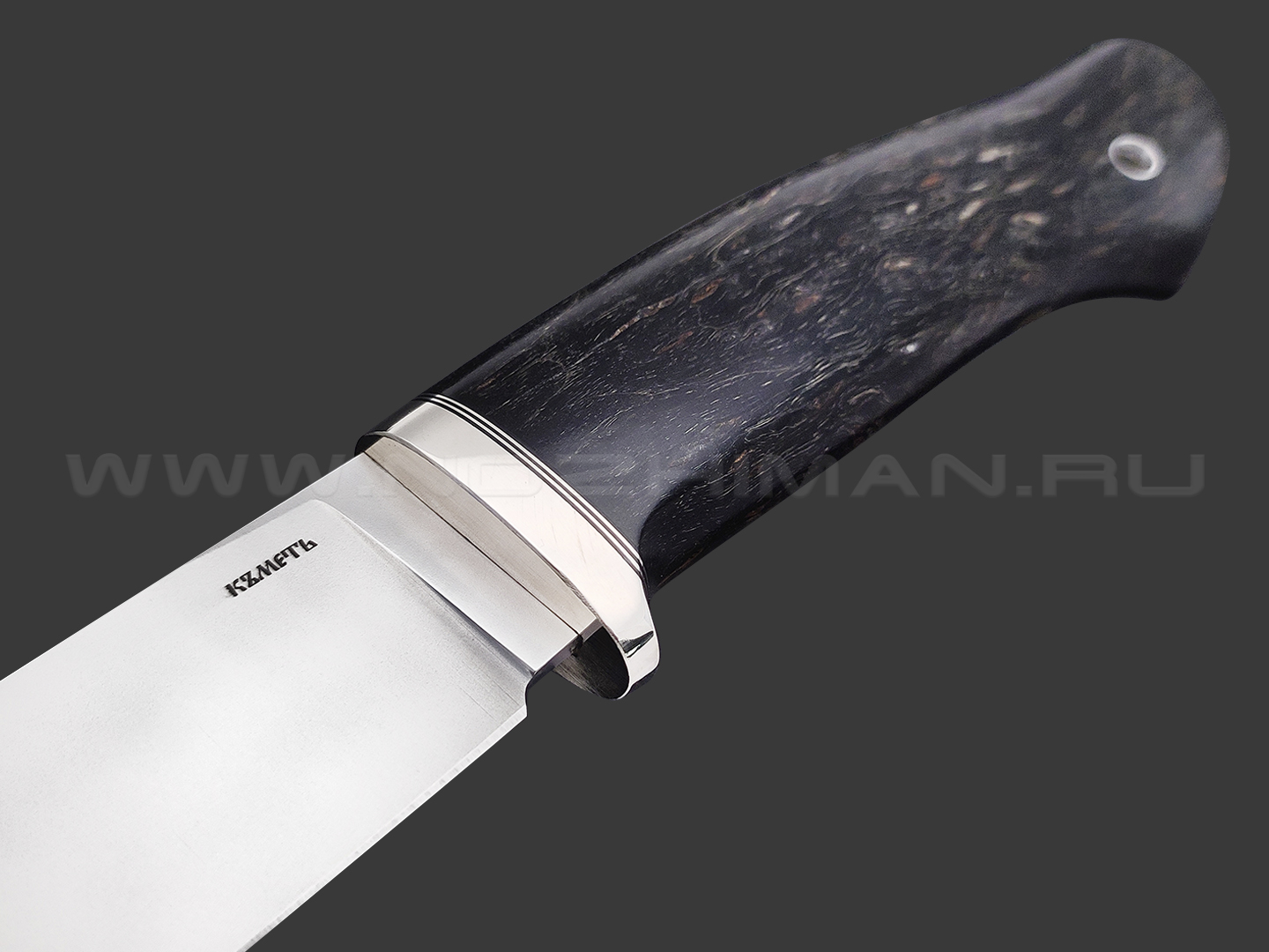 Кметь нож Панцуй сталь Bohler K340, рукоять Карельская береза черная, мельхиор