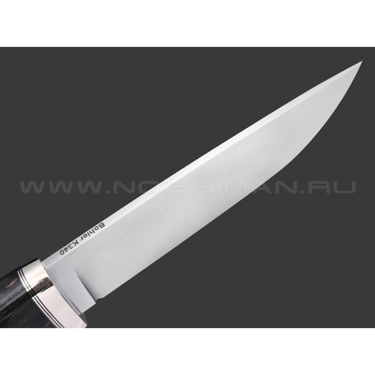 Кметь нож Панцуй сталь Bohler K340, рукоять Карельская береза черная, мельхиор