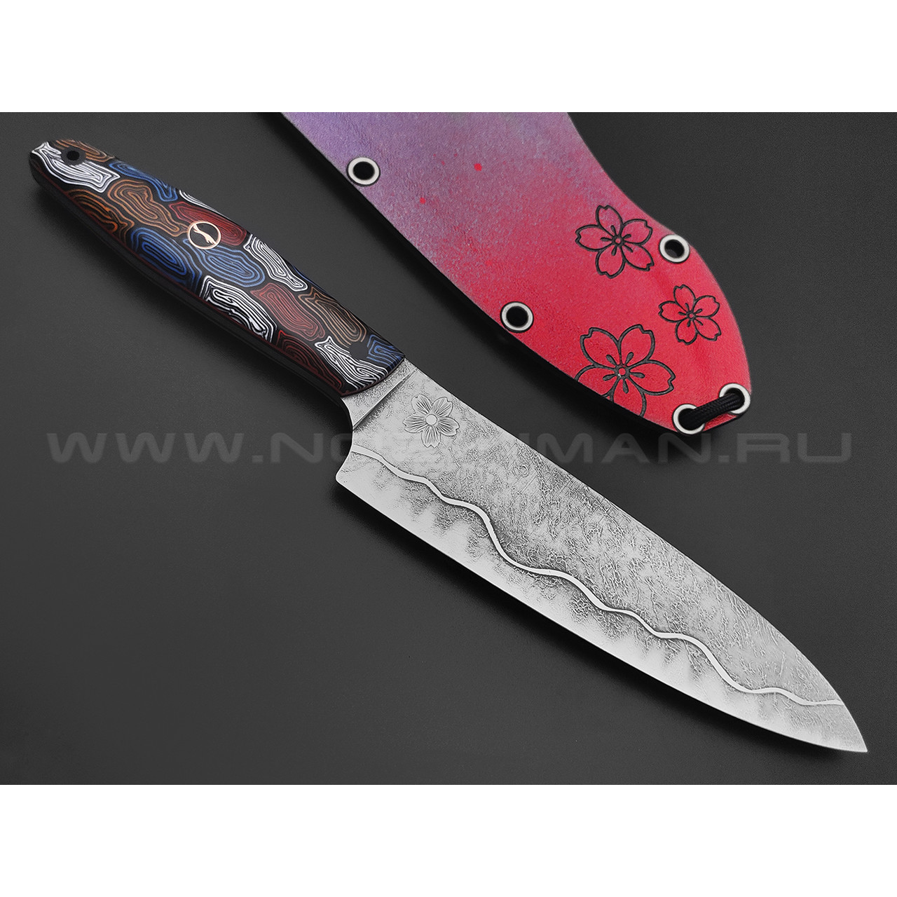 Волчий Век нож Шеф средний Custom сталь N690 WA травление, рукоять G10 colored