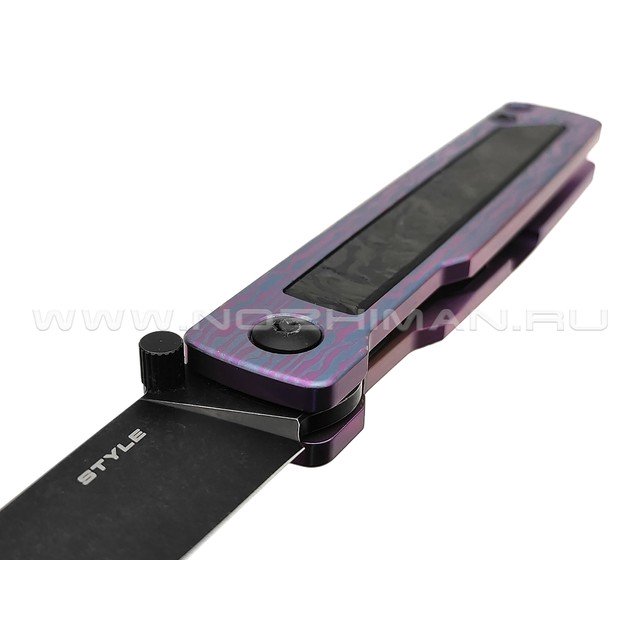 Mr.Blade складной нож Style сталь N690 бв, рукоять Титан фиолетовый, карбон, кожаный чехол