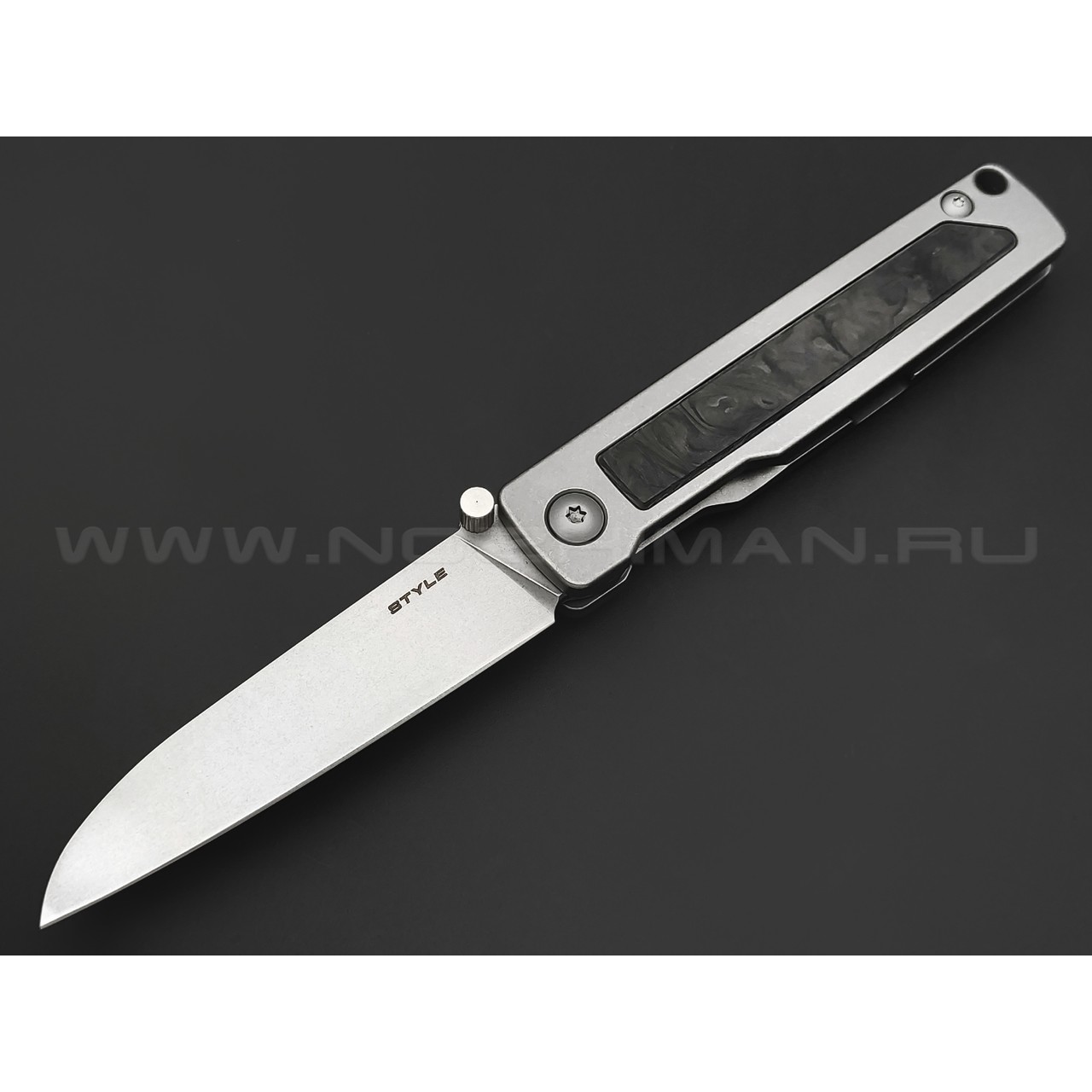 Mr.Blade складной нож Style сталь N690 св, рукоять Титан серый, карбон, кожаный чехол