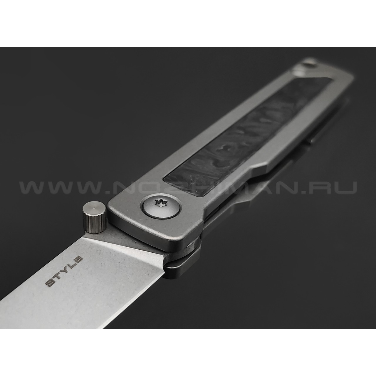 Mr.Blade складной нож Style сталь N690 св, рукоять Титан серый, карбон, кожаный чехол