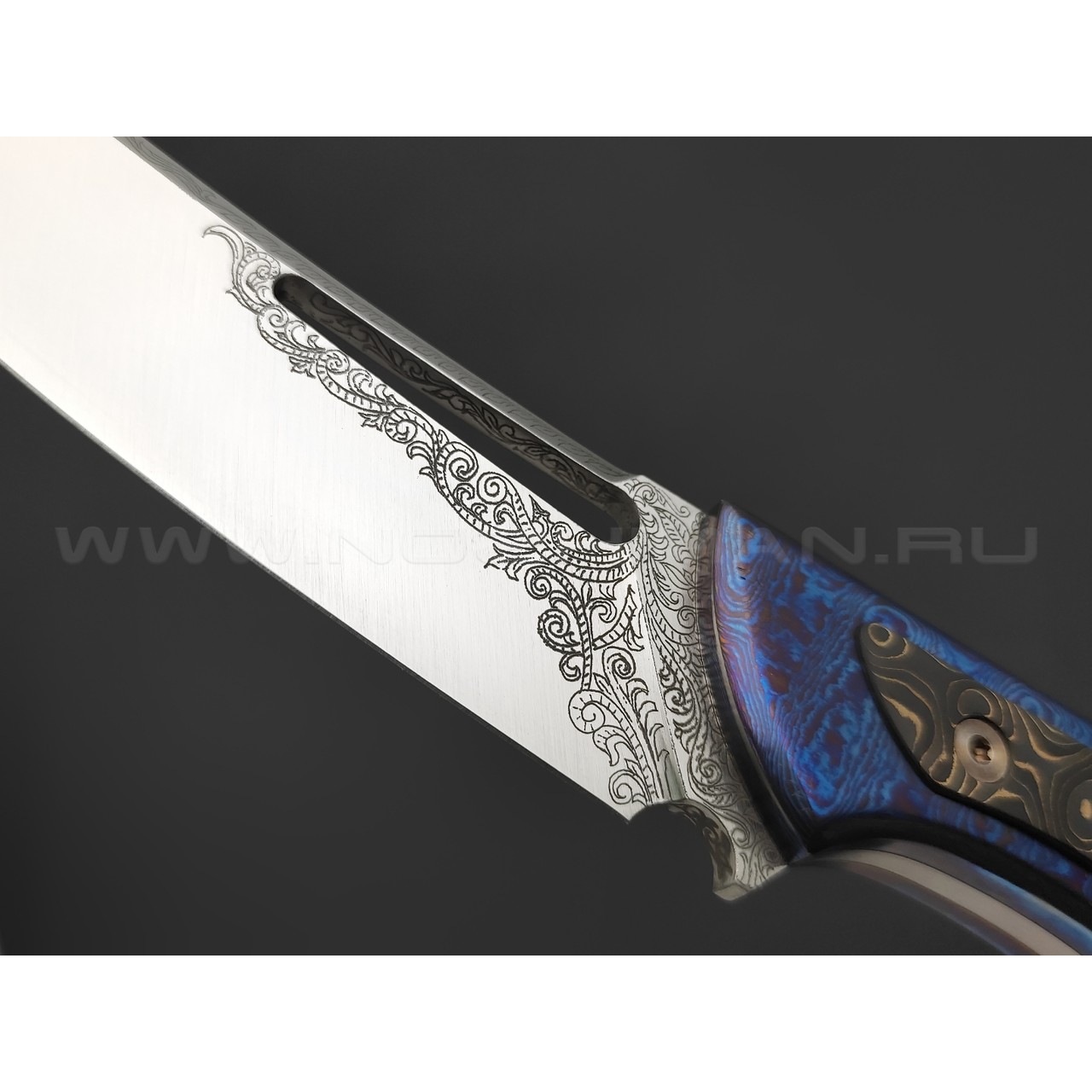 Нейрис нож Мехтар сталь M398, рукоять Тимаскус, Карбон "Золото"