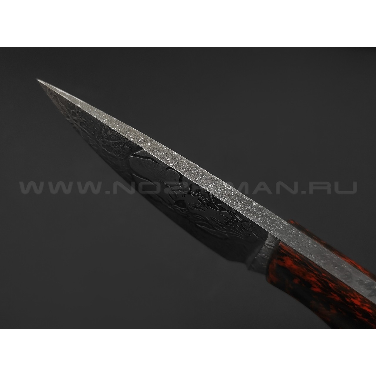 Волчий Век нож МасичЬка Custom Orc Edition сталь PGK WA травление, рукоять Carbon fiber chaotic orange