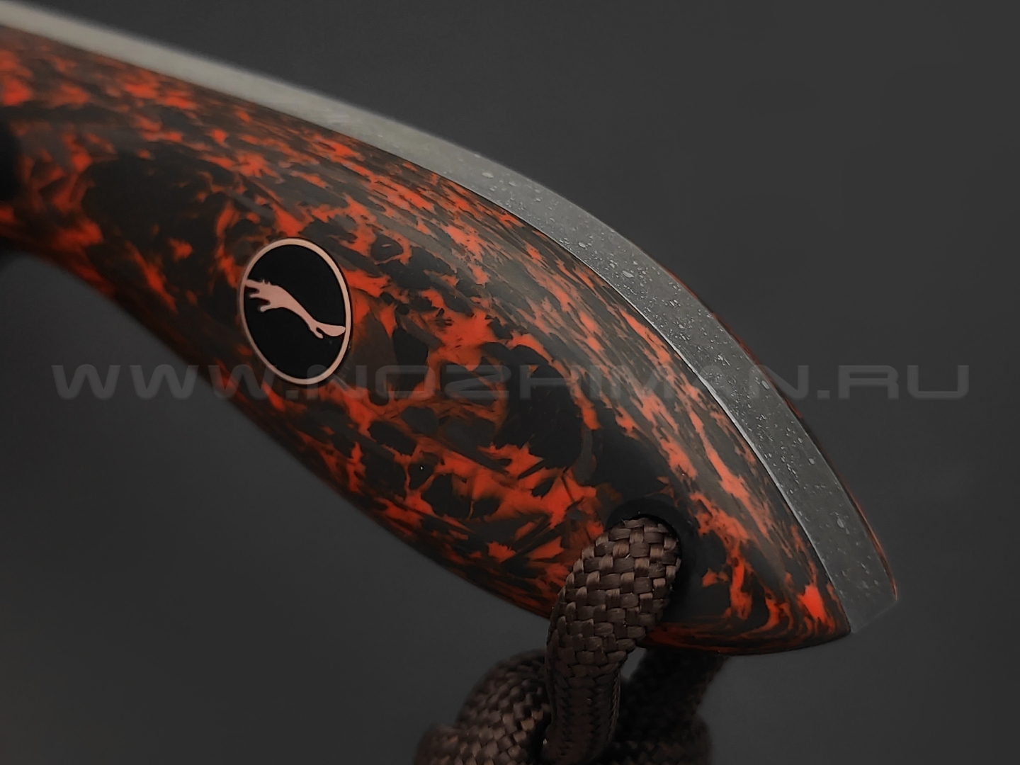 Волчий Век нож МасичЬка Custom Orc Edition сталь PGK WA травление, рукоять Carbon fiber chaotic orange