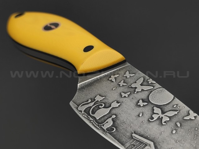Волчий Век нож МасичЬка Custom Cats Edition сталь N690 WA травление, рукоять G10 yellow