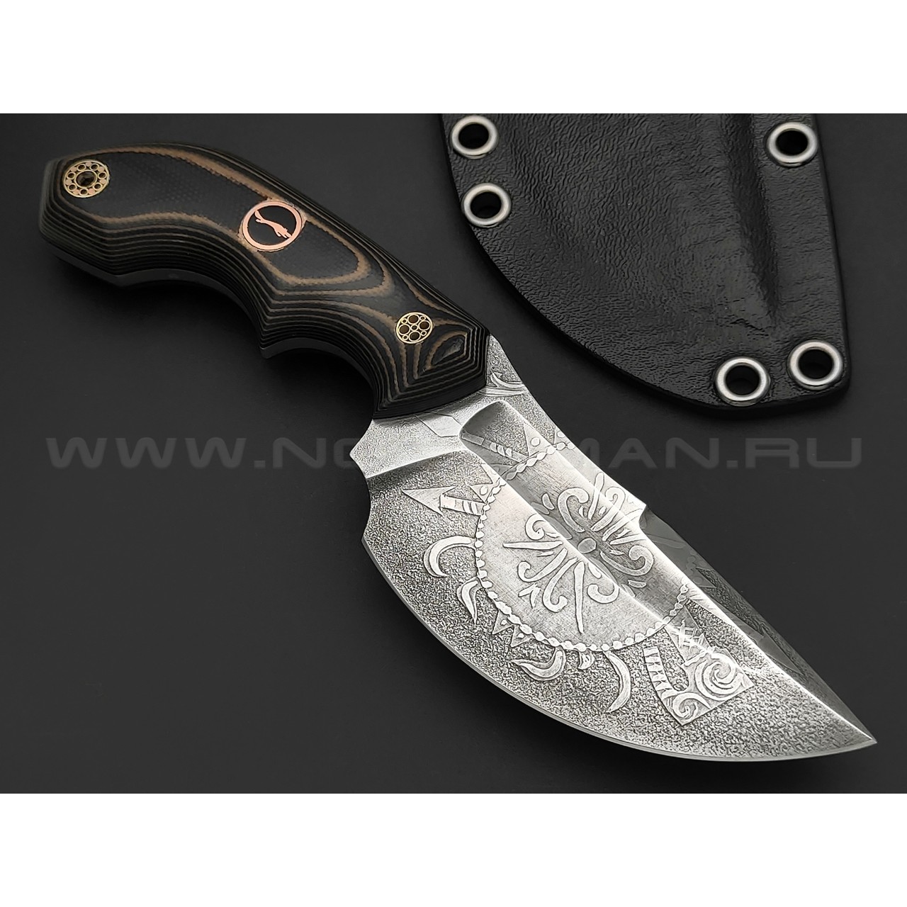 Волчий Век нож Сектор 2.0 Custom сталь N690 WA травление, рукоять G10 black & brown, мозаичные пины