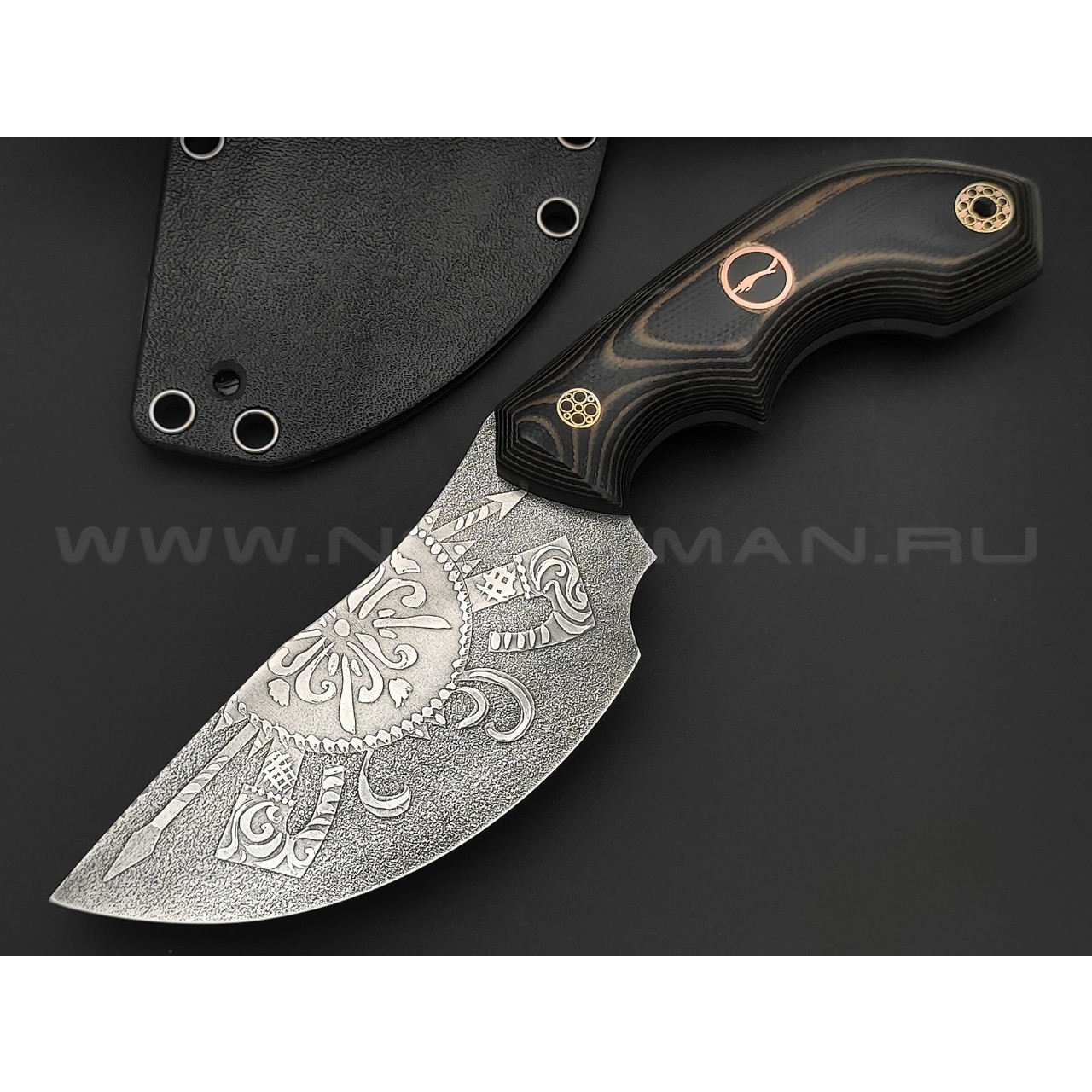 Волчий Век нож Сектор 2.0 Custom сталь N690 WA травление, рукоять G10 black & brown, мозаичные пины