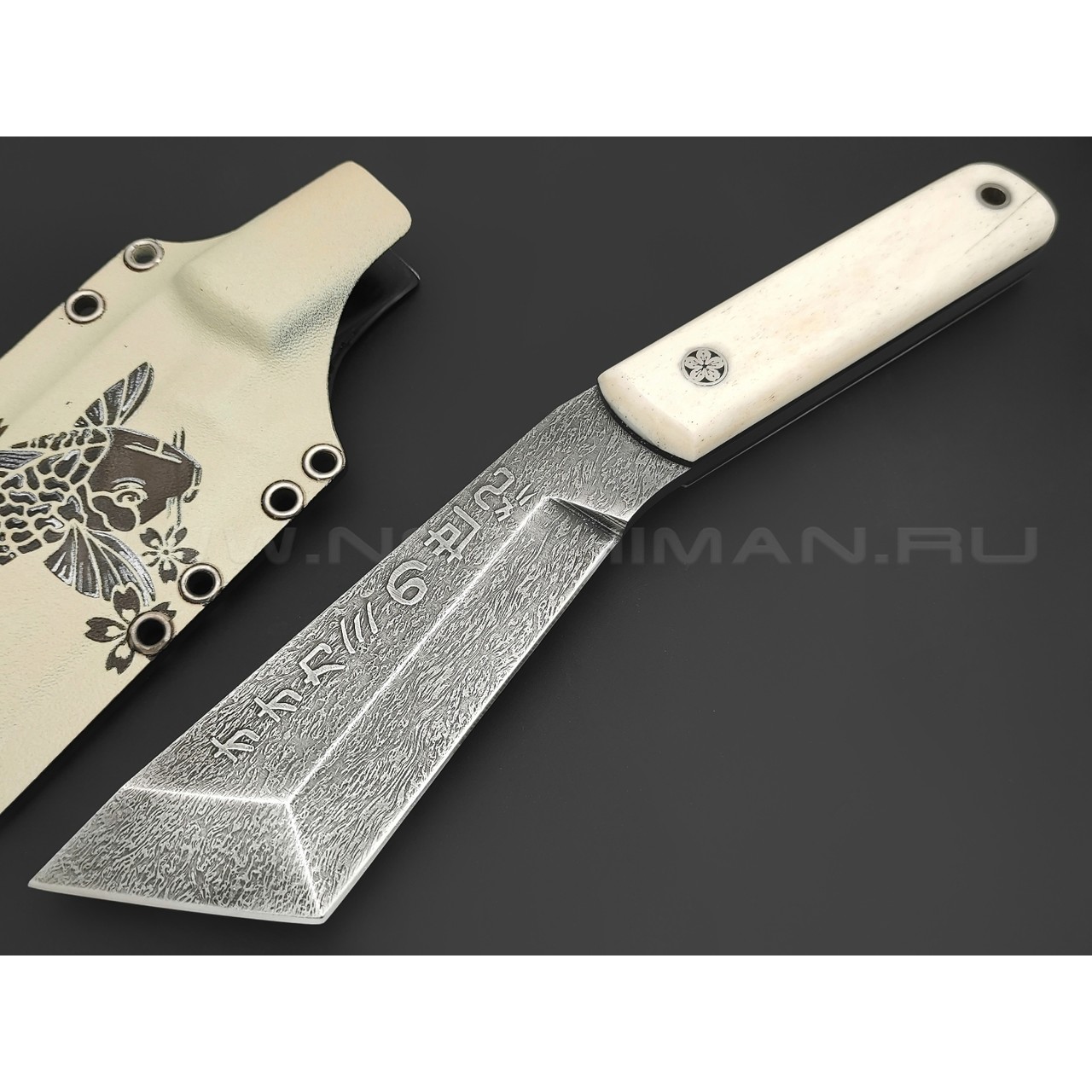 Волчий Век нож НДК 17 Custom сталь PGK WA травление, рукоять Кость моржа, титан, мозаичный пин