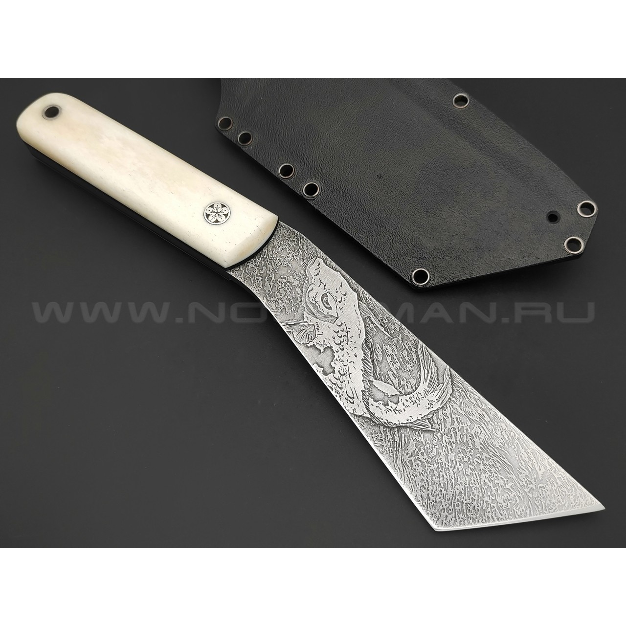 Волчий Век нож НДК 17 Custom сталь PGK WA травление, рукоять Кость моржа, титан, мозаичный пин