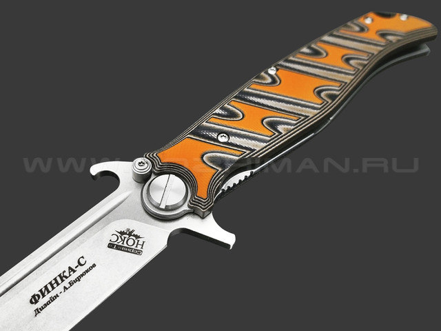 Нокс складной нож Финка-С 342-009406 сталь D2 stonewash, рукоять G10 orange & black