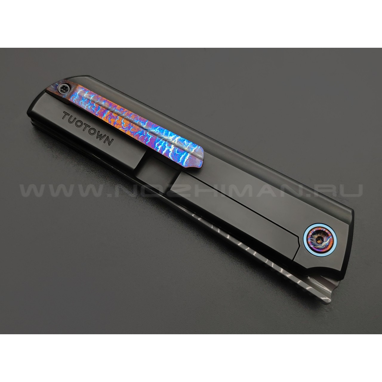 TuoTown складной нож Common сталь Damascus, рукоять Titanium TC4 Graphite