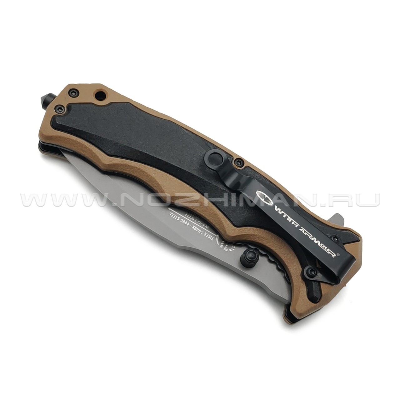 WithArmour складной нож Tiger Shark WA-019TN сталь 440C grey, рукоять PP, TPR black & tan