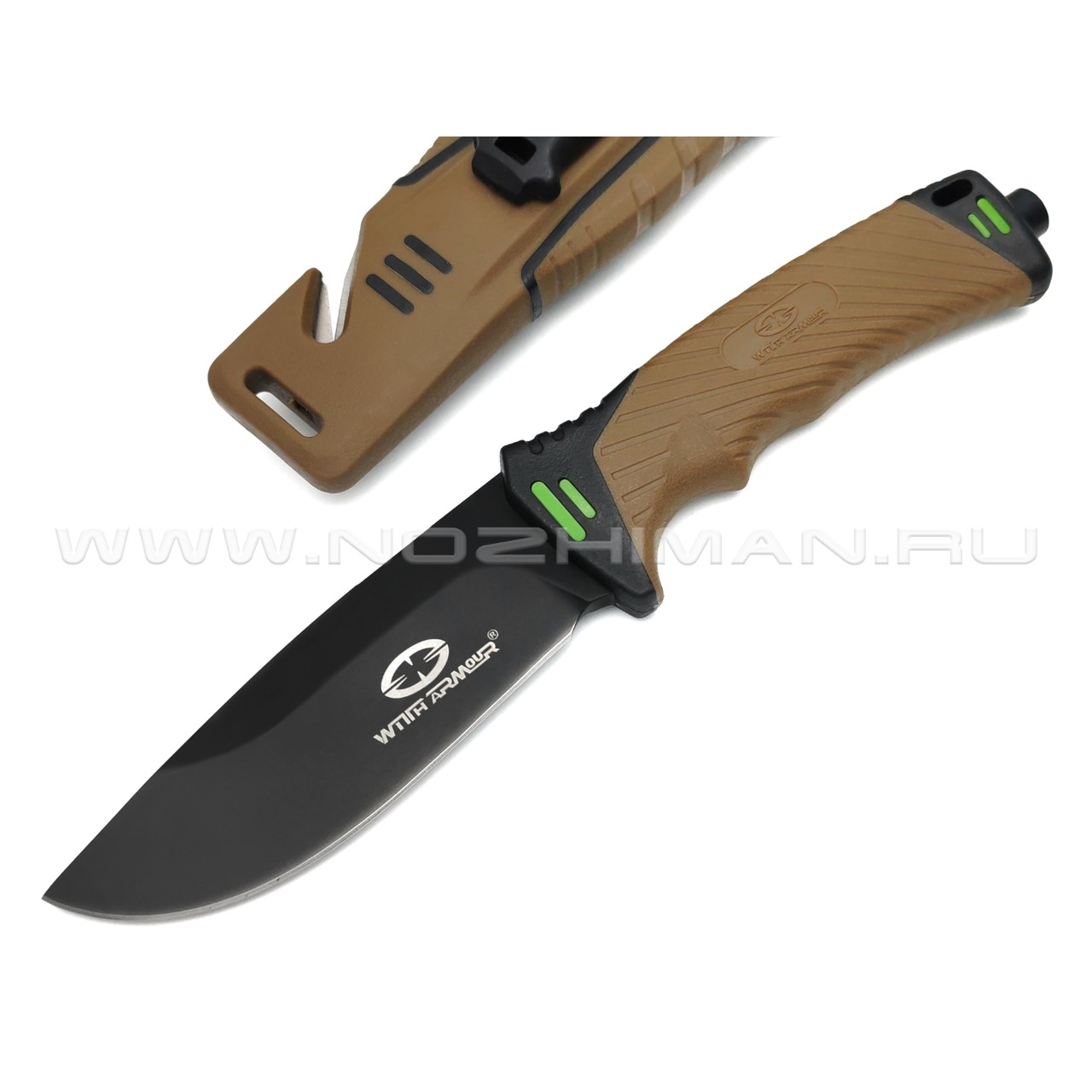 WithArmour нож выживания Nightingale WA-001TN сталь 440C black, рукоять Rubber tan, ABS black