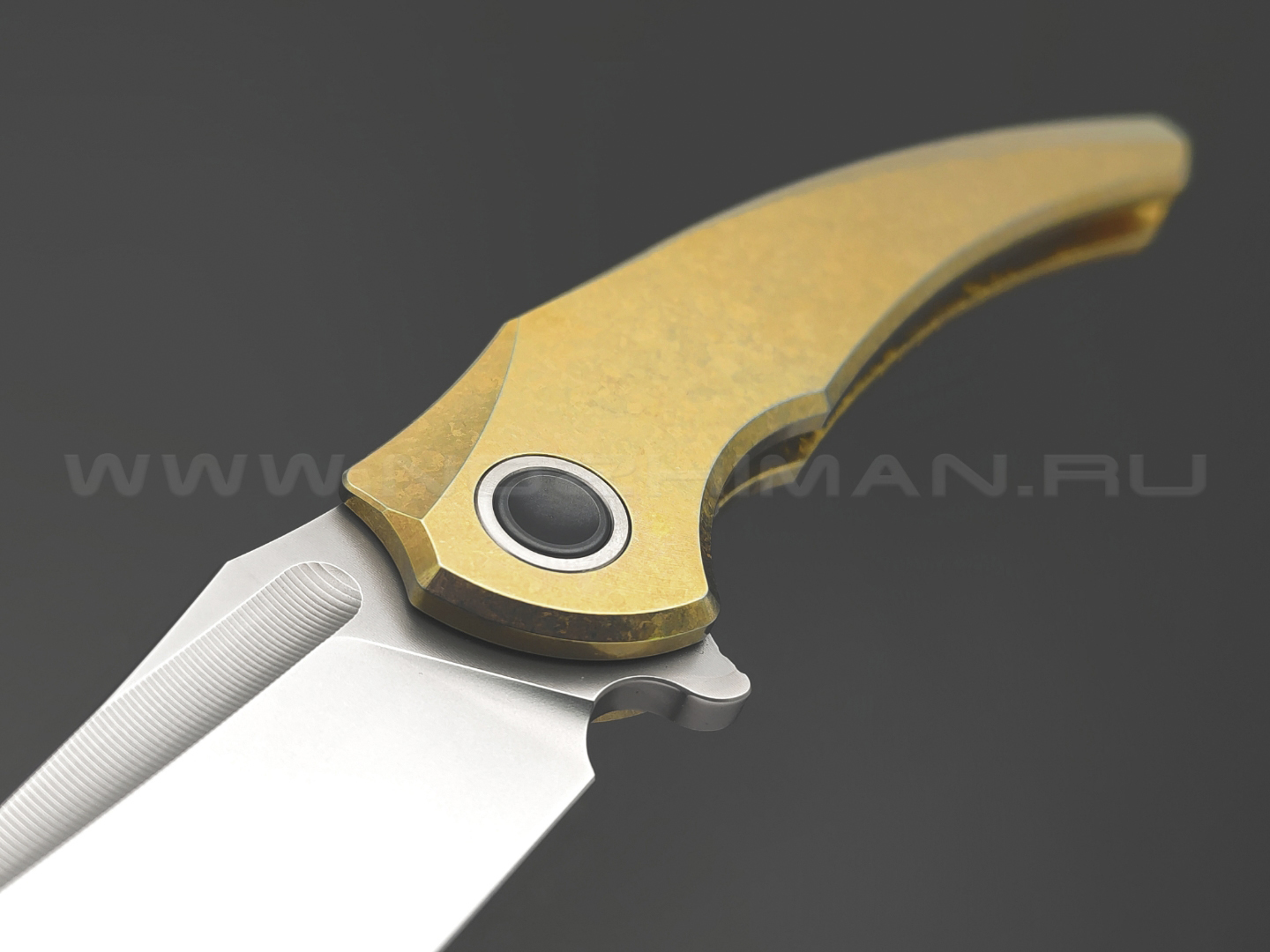 TuoTown нож Alatus-1 Integral сталь M390 bead-blast, рукоять Titanium TC4 Crystal Gold