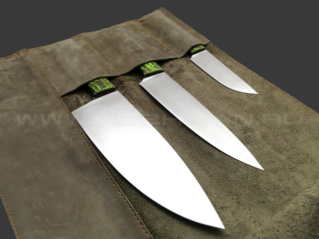 BRK набор из 3-х кухонных ножей BX0233 сталь M390 satin, рукоять Micarta jute neon green