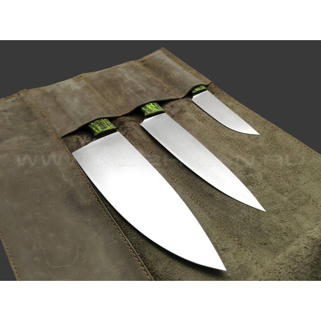 BRK набор из 3 кухонных ножей BX0233 сталь M390 satin, рукоять Micarta jute neon green