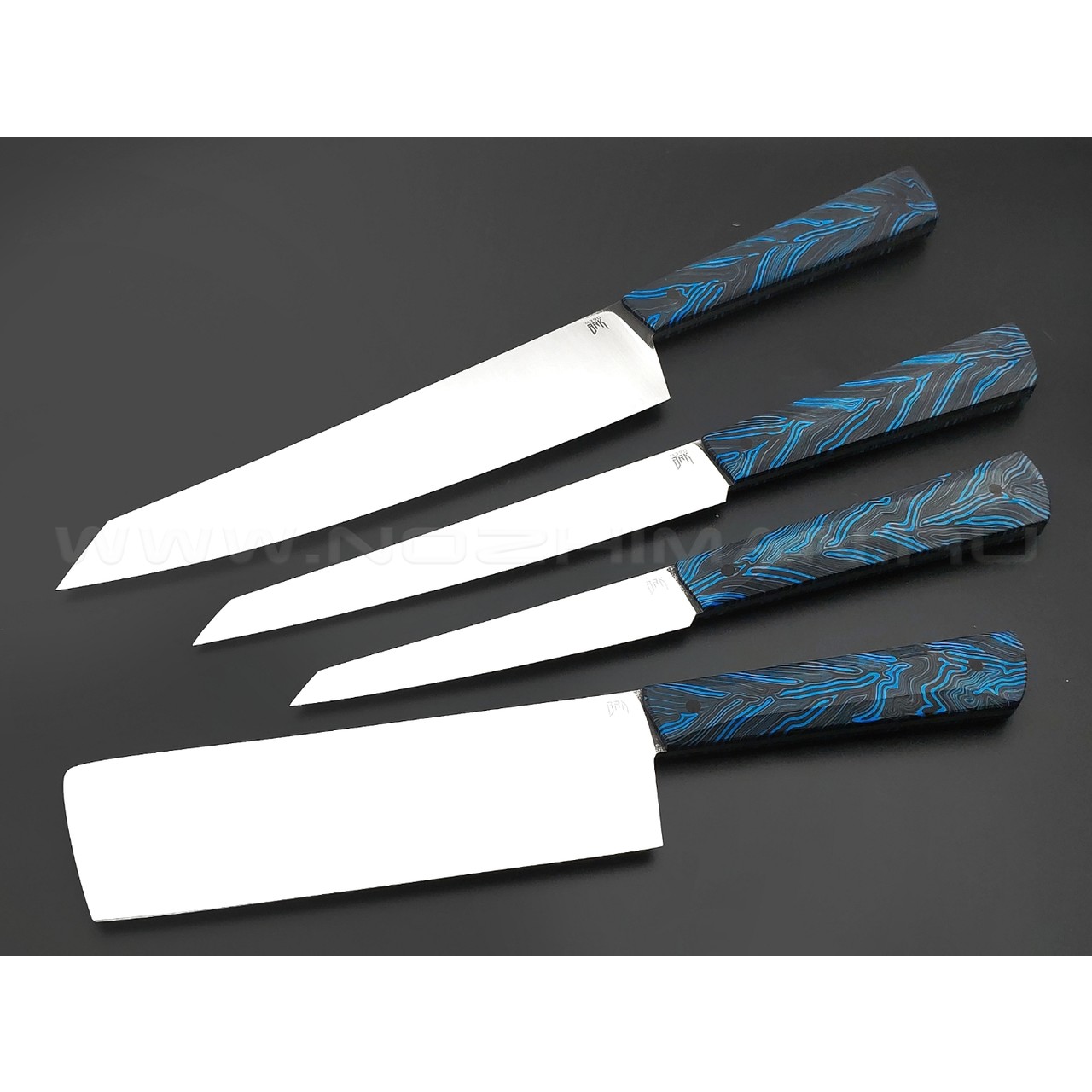 BRK набор из 4 кухонных ножей BX0232 сталь M390 satin, рукоять G10 chaotic black & blue