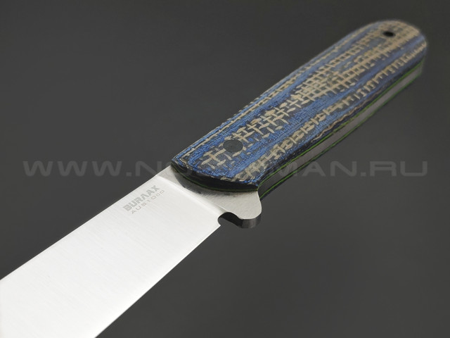 BRK нож Кефарт XL BX0237 прямые спуски, сталь Aus-10Co satin, рукоять Micarta jute & blue