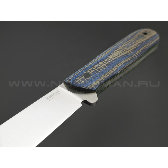 BRK нож Кефарт XL BX0237 прямые спуски, сталь Aus-10Co satin, рукоять Micarta jute & blue