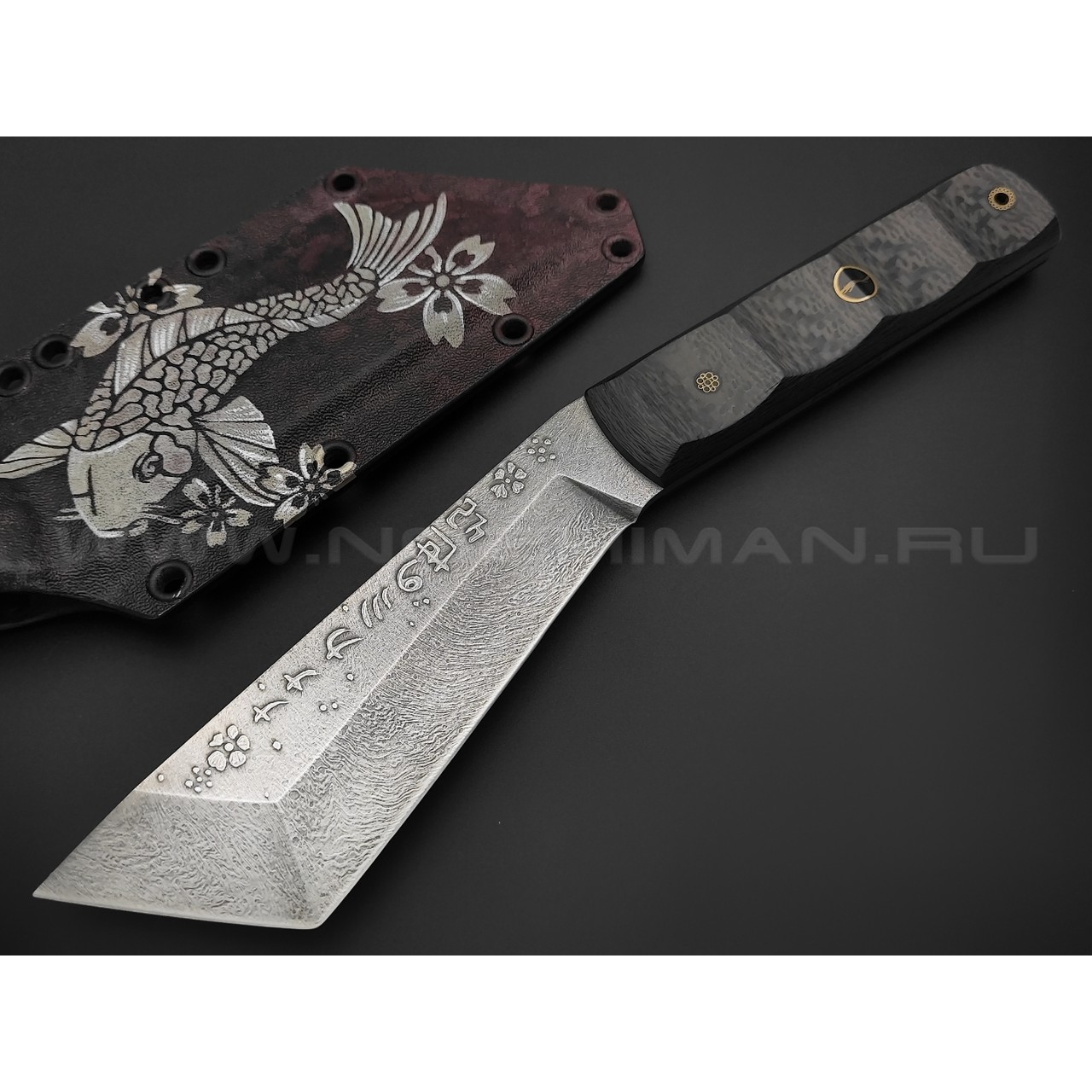 Волчий Век нож НДК 17 Custom Koi сталь Niolox WA, рукоять Carbon fiber, мозаичные пины