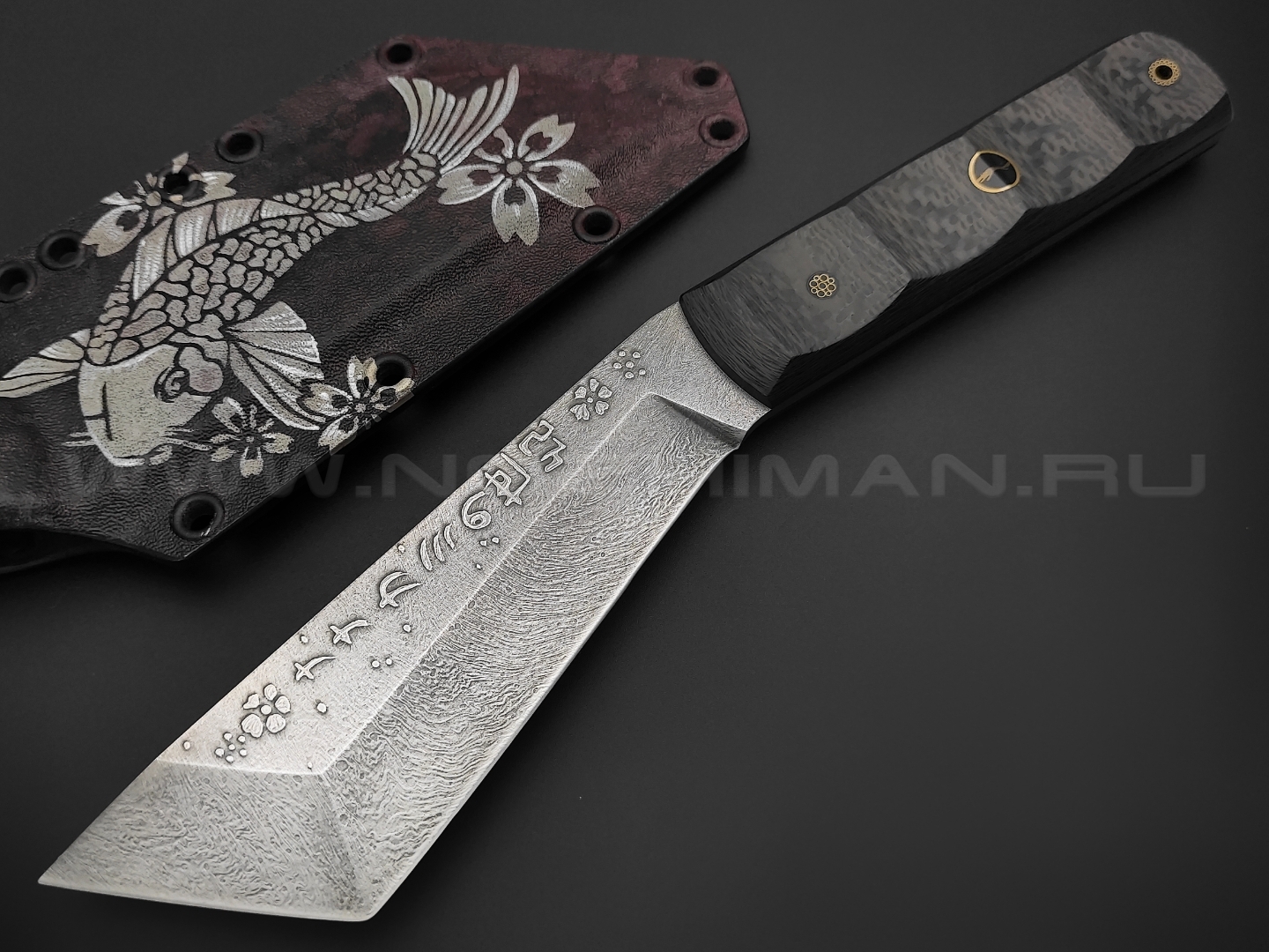 Волчий Век нож НДК 17 Custom Koi сталь Niolox WA, рукоять Carbon fiber, мозаичные пины