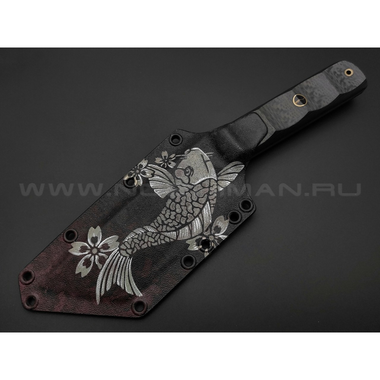 Волчий Век нож НДК 17 Custom Koi сталь Niolox WA, рукоять Carbon fiber, мозаичные пины
