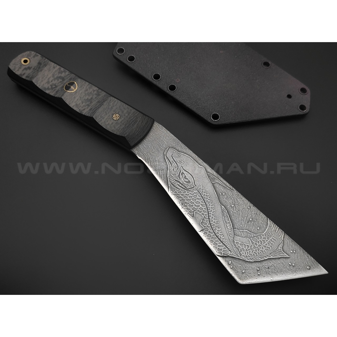 Волчий Век нож НДК 17 Custom Koi сталь Niolox WA, рукоять Carbon fiber, мозаичные пины