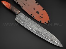 Волчий Век нож Big Chef Custom сталь N690 WA, рукоять Стаб. кость жирафа, G10, скрытый монтаж