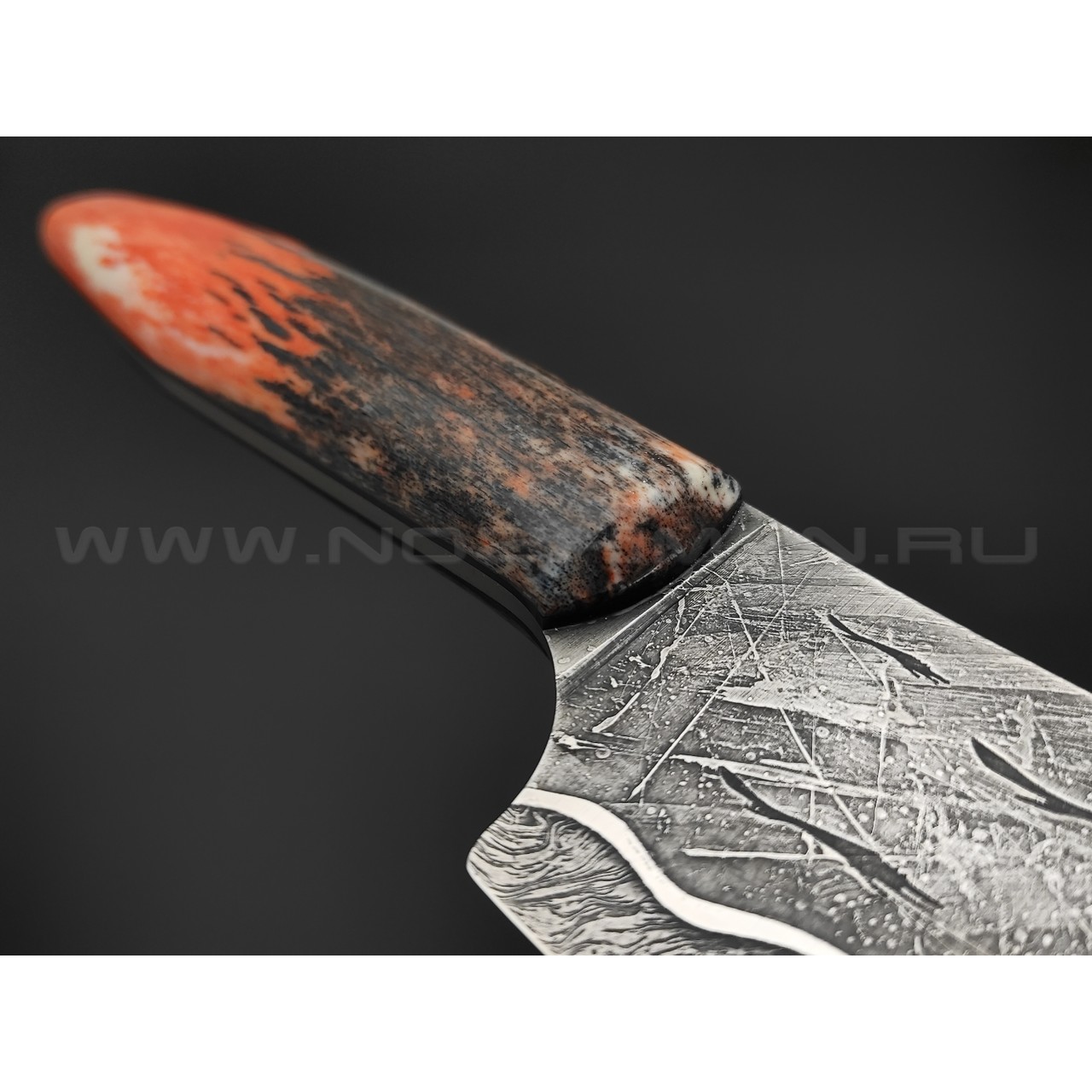 Волчий Век нож Big Chef Custom сталь N690 WA, рукоять Стаб. кость жирафа, G10, скрытый монтаж