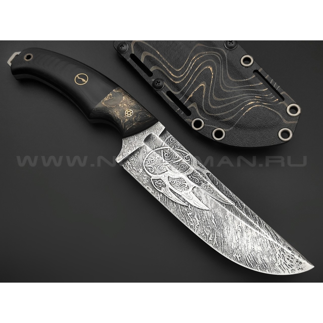 Волчий Век нож Начпрод Custom сталь PGK WA, рукоять G10 black, carbon fiber