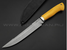 Платонов Д.Г. кованый нож Шерхан сталь Х12МФ, рукоять Стаб. березовый сувель желтый, мельхиор